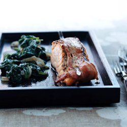 Bacon-Wrapped Salmon with Wilted Spinach