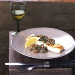 Sauteed Halibut with Pecan Shallot Topping