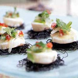 Scallop Ceviche on Black Pasta Cakes with Cilantro Salsa