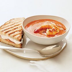 Grilled Shrimp Gazpacho with Fresh Mozzarella-and-Prosciutto Sandwiches