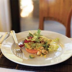 Seared Salmon with Avocado, Shrimp, and Mango Salsa