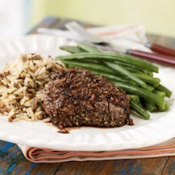 Pepper and Garlic-Crusted Tenderloin Steaks with Port Sauce