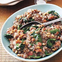 Red Quinoa Pilaf with Tomato, Spinach and Pine Nuts