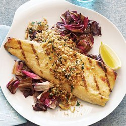 Grilled Trout Fillets with Crunchy Pine-nut Lemon Topping