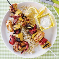 Chicken Kebabs with Yogurt-Tahini Sauce