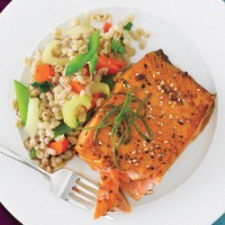 Honey and Sesame-Glazed Salmon with Confetti Barley Salad