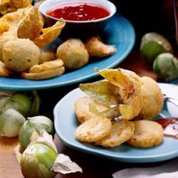 Fried Green Tomatillos with Jalapeño Dipping Sauce