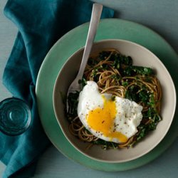 Spaghetti With Wilted Greens and Walnut-Parsley Pesto