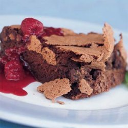 Double-Chocolate Souffle Torte with Raspberry Sauce