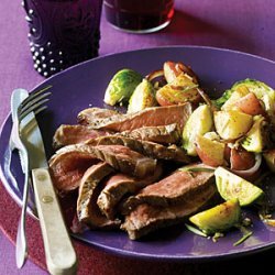 New York Strip Steaks with Brussels Sprout Hash