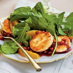 Crispy Goat Cheese-Topped Arugula Salad with Pomegranate Vinaigrette