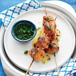 Pancetta Salmon Kebabs with Parsley Vinaigrette