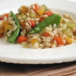 Barley Pilaf with Roasted Peppers and Snow Peas