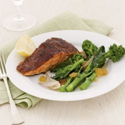 Blackened Salmon with Broccoli Rabe and Raisins