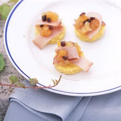 Virginia Ham and Melon Apple Chutney on Corn Bread Rounds