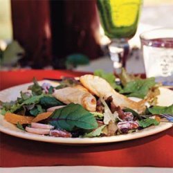 Black Pepper-Chèvre Pastries on Mixed Winter Greens With Cranberry-Port Vinaigrette and Candied Pecans