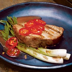 Tuna Steaks with Grilled Scallions and Tomatoes