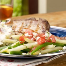 Green and Yellow Bean Salad with Chunky Tomato Dressing and Feta Cheese