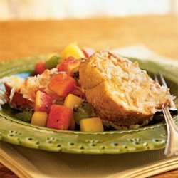 Baked Coconut French Toast with Tropical Fruit Compote