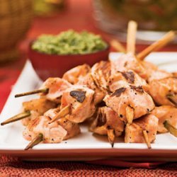 Salmon Skewers with Lemon-Parsley Pesto