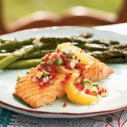 Cedar Plank-Grilled Salmon with Avocado-Orange Salsa