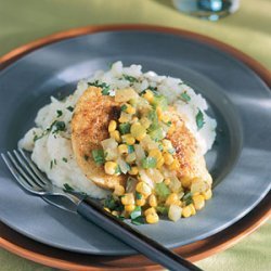 Pan-Fried Cornmeal Chicken with Corn and Onions