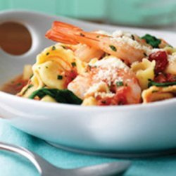 Spinach Tortellini with Buttermilk Dressing, Shiitake mushrooms and Shrimp