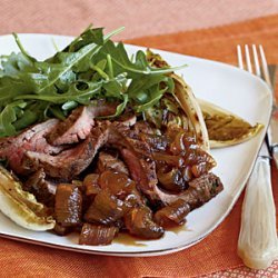 Flank Steak with Roasted Endive, Spring Onion Agrodolce, and Arugula