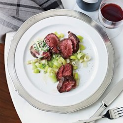 Grilled Hanger Steak with Garlic-Brandy Butter