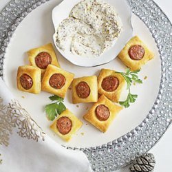 Chicken Sausage Puffs with Creamy Mustard Dipping Sauce