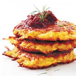 Crispy Root Vegetable Latkes with Beet Puree