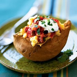 Sweet Potatoes Stuffed with Shrimp and Salsa