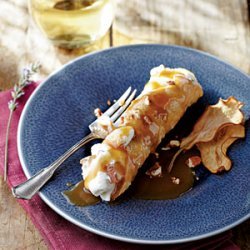 Caramelized Pear Cannoli with Praline Sauce