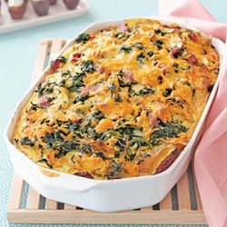 Cheddar, Ham and Spinach Strata