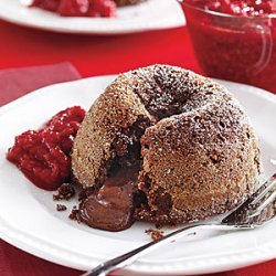 Molten Chocolate Cakes with Chunky Raspberry Sauce
