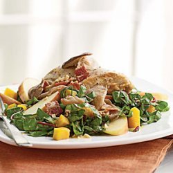 Pan-Roasted Chicken, Squash, and Chard Salad with Bacon Vinaigrette