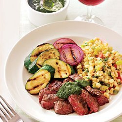 Spicy Skirt Steak Chimichurri and Corn Chili