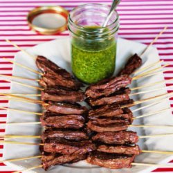 Skirt Steak Skewers with Cilantro-Garlic Sauce