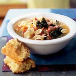 Ham, Collard Greens, and Egg Noodle Bowl