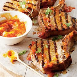 Brown Sugar Pork Chops with Peach Barbecue Sauce