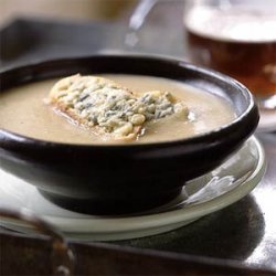 Roasted Garlic and Shallot Potato Soup with Cheesy Croutons