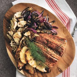 Smoked Trout Crostini with Grilled Fennel and Red Onion