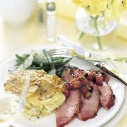 Baked Ham with Mustard-Red Currant Glaze and Rhubarb Chutney