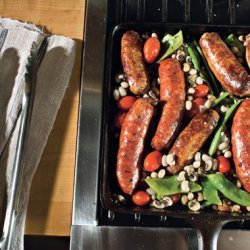Skillet Sausages with Black-Eyed Peas, Romano Beans, and Tomatoes