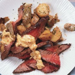 Flank Steak with Artichoke-Potato Hash and Aleppo-Pepper Aioli