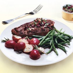 Grass-Fed Steaks with Kalamata-Olive Chimichurri