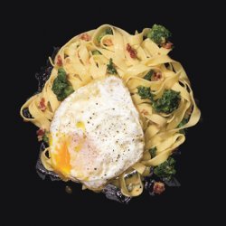 Fettucine Carbonara with Fried Eggs