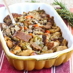 Sourdough Stuffing with Sausage, Apples, and Golden Raisins