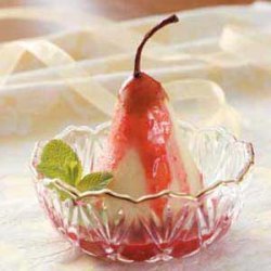 Poached Pears in Raspberry Sauce