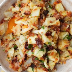 Mashed Root Vegetables with Bacon Vinaigrette